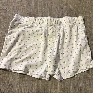 White Floral Pajama Lounge Shorts – Cottagecore Sleepwear – Elastic Waist